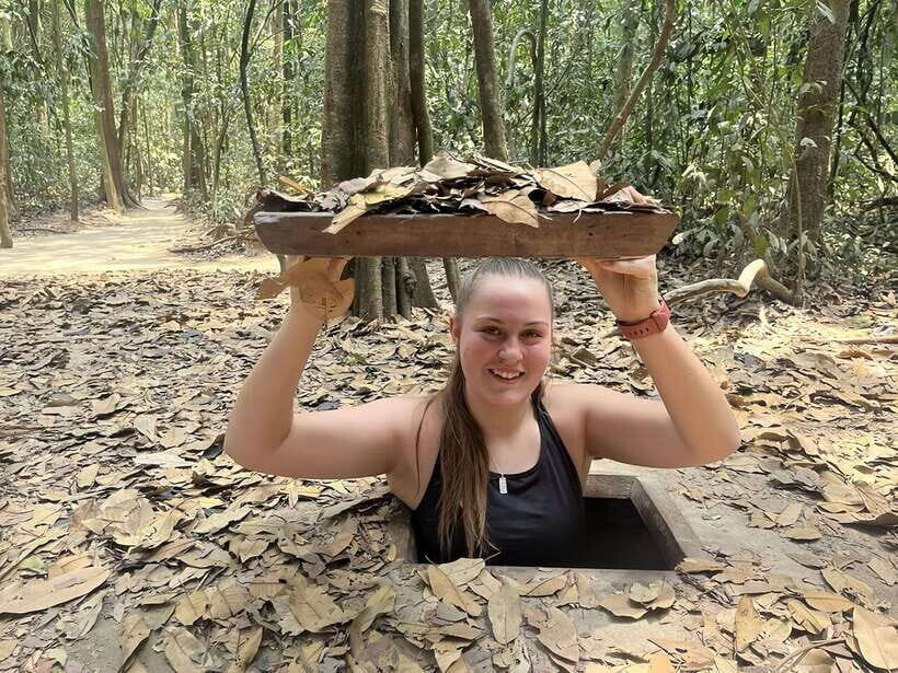 From HCM City: Visit Cu Chi Tunnels With A Small Group - War footage and the story of guerrilla survival
